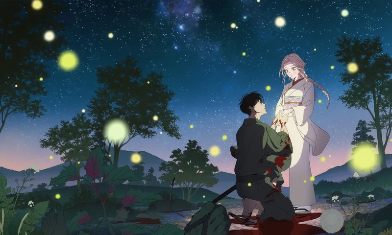 Satoko and Shinpei in the official Firefly Wedding anime visual.